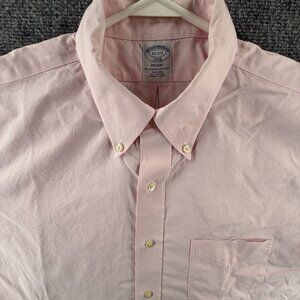 Brooks Brothers Non-Iron 17 2/3 Regent Cotton Button-Down Pink Pocket Solid Mens